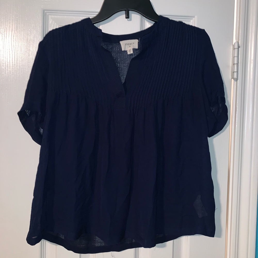 Navy sheer v-neck blouse
